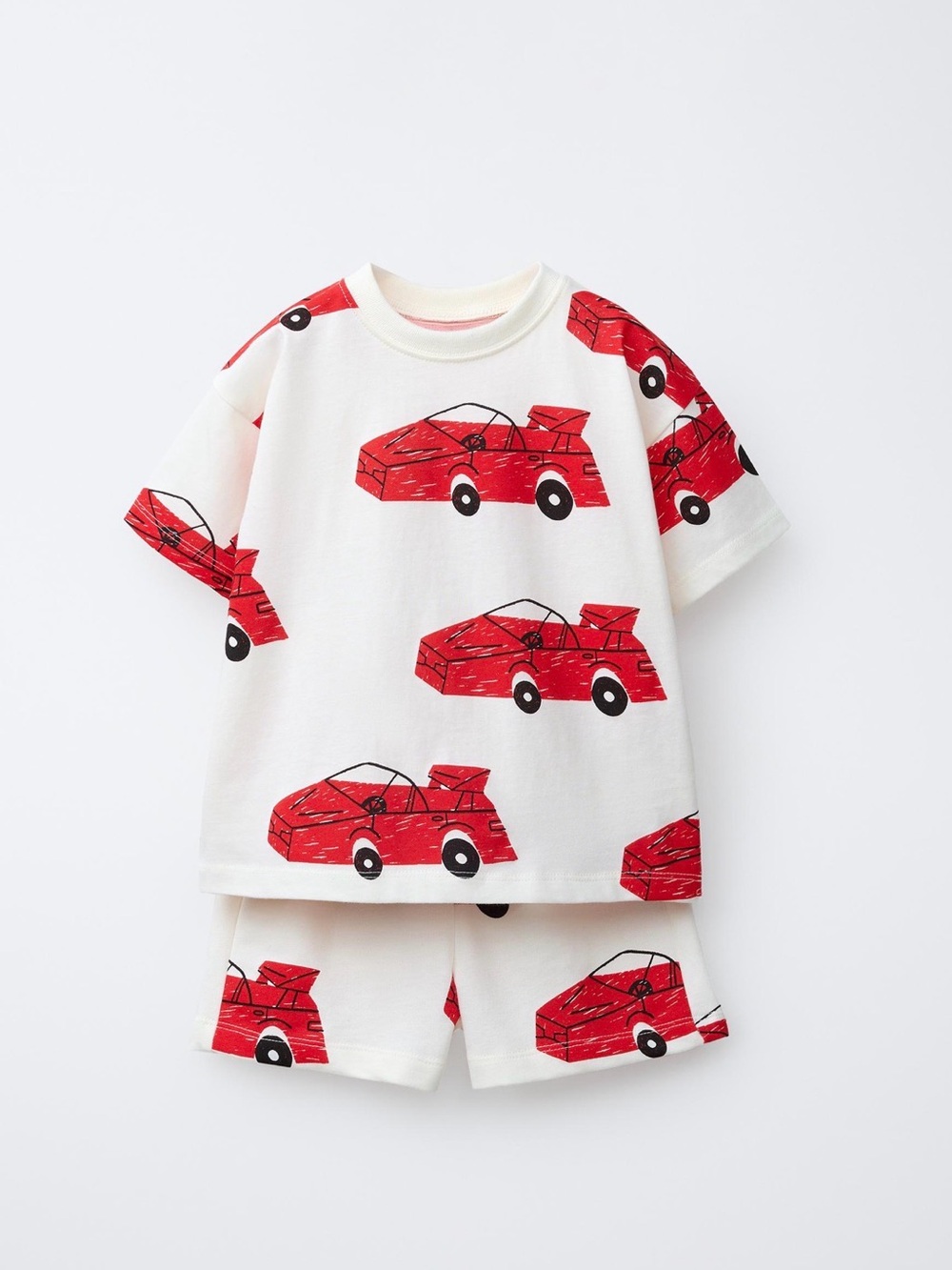 Zara White and Red Kids Matching Set with Car Print